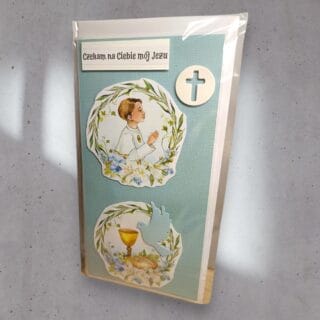 KARTKA RĘCZNIE ROBIONA NA KOMUNIĘ ŚWIĘTĄ DLA CHŁOPCA