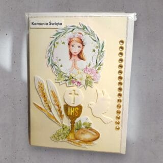 KARTKA RĘCZNIE ROBIONA NA KOMUNIĘ ŚWIĘTĄ DLA DZIEWCZYNKI