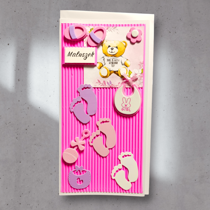 KARTKA RĘCZNIE ROBIONA NA BABY SHOWER - DLA DZIEWCZYNKI