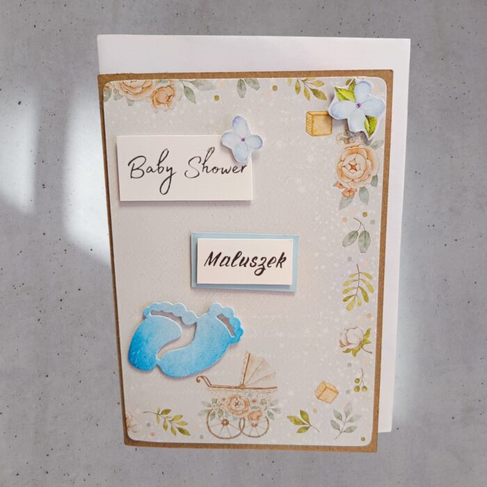 KARTKA RĘCZNIE ROBIONA NA BABY SHOWER - MALUSZEK