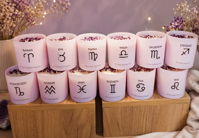 ŚWIECA SOJOWA ZODIAKALNA Z AMETYSTEM
